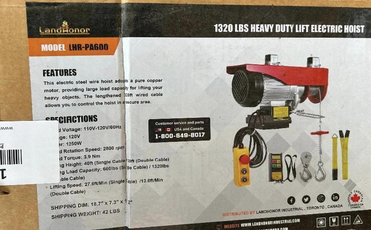 Used Unused 2026 Landhonor LHR-PA600 1320lb Heavy Duty Electric Hoist