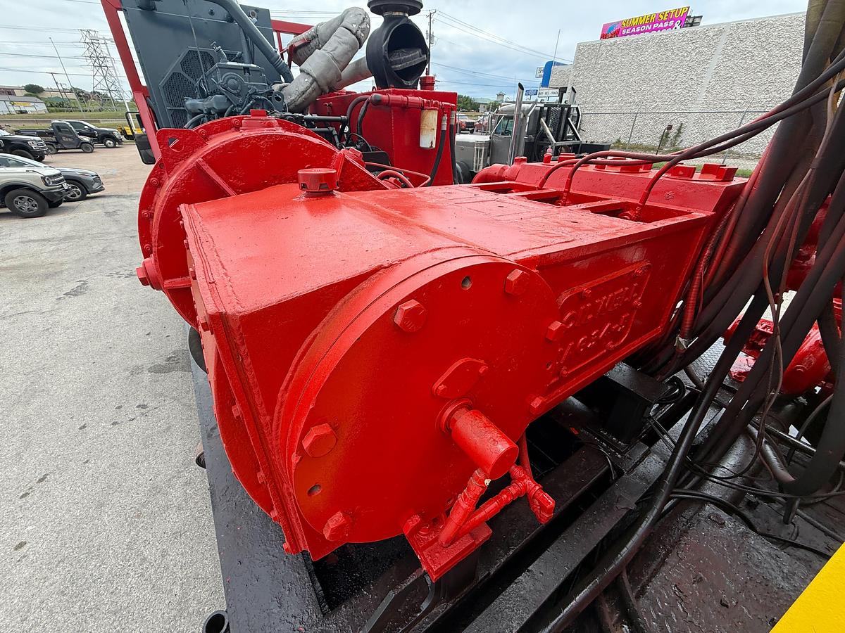 Used Oilwell SA634-5 10K WP Triplex Cement Pump Unit P/B Detroit Series 60 Skidded MTD on 2007 Lufkin Narrow Neck Lowboy