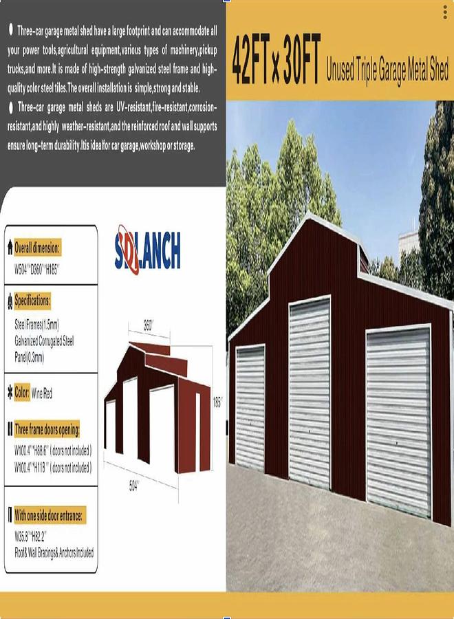 Used (2) 42'x30' Triple Garage Metal Shed (UNUSED)