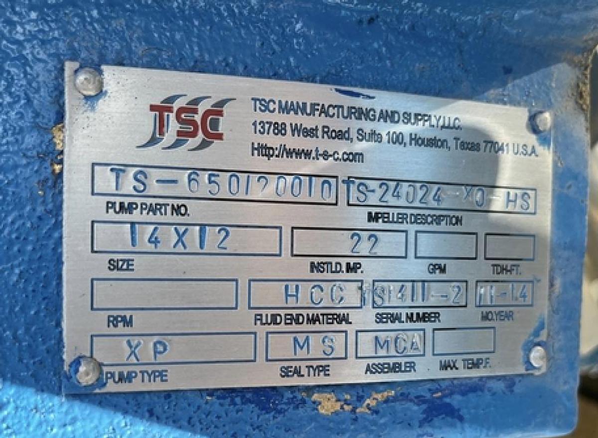 Used TSC XO-HS XP 14" x 12" x 22" Centrifugal Frac Boost Pump - Rebuilt 2024