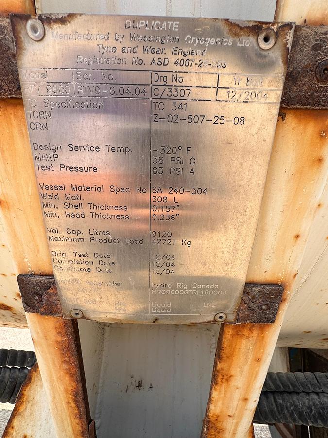 Used 2004 HydraRig 9600 Nitrogen Bulk Trailer - HARD TO FIND!