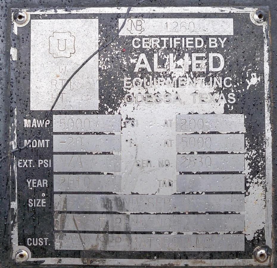 Used 1 m3 5000 psi Skid Mounted Sand Separator