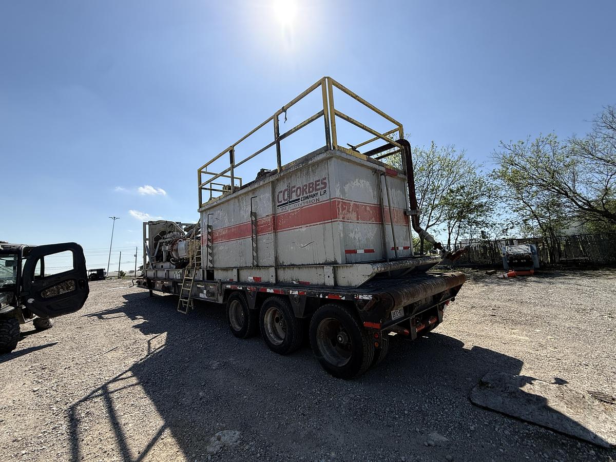 Used Oilwell SA634-5 10K WP Triplex Cement Pump Unit P/B Detroit Series 60 Skidded MTD on 2007 Lufkin Narrow Neck Lowboy