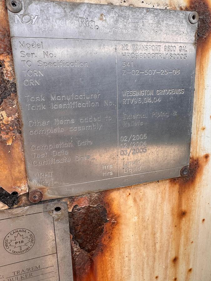 Used 2004 HydraRig 9600 Nitrogen Bulk Trailer - HARD TO FIND!