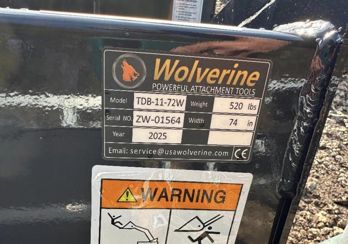 Used 2025 Wolverine TDB-11-72W Track Duty Bucket Skid Steer Attachment (UNUSED)