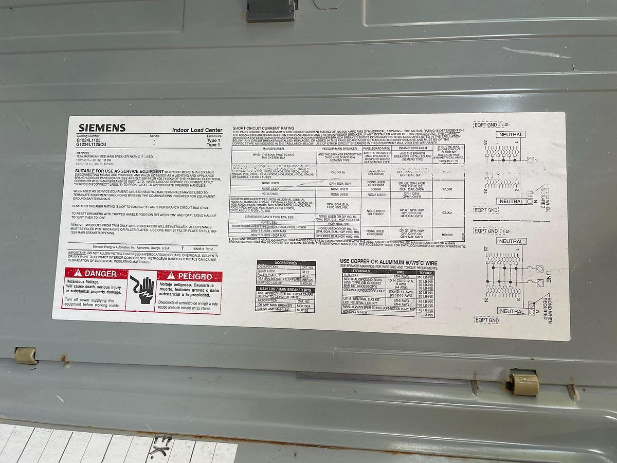 Used Siemens 125 Amp Portable Power Distribution Panel with Multiple 120V Duplex Receptacles