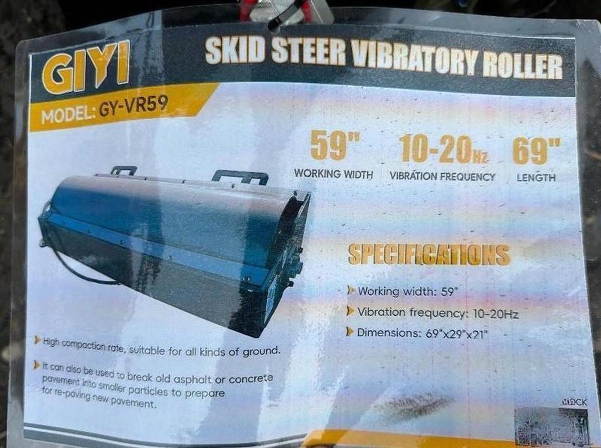 Used 2026 GIYI GY-VR59 Vibratory Roller Skid Steer Attachment (UNUSED)