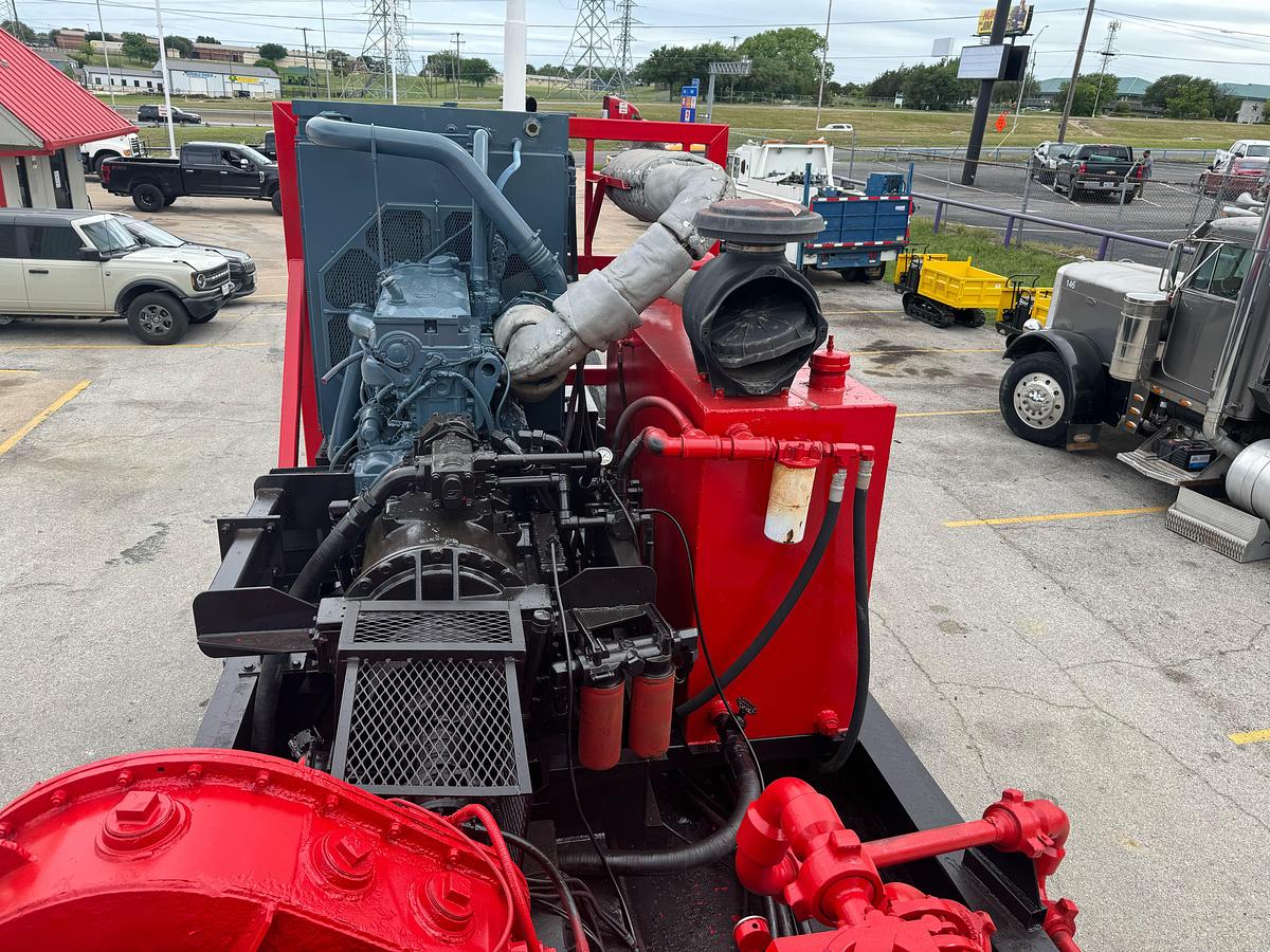 Used Oilwell SA634-5 10K WP Triplex Cement Pump Unit P/B Detroit Series 60 Skidded MTD on 2007 Lufkin Narrow Neck Lowboy