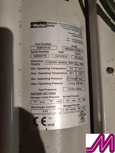 Used 2012 Parker Domnick Hunter Midigas 4 NCBLA Nitrogen Generator