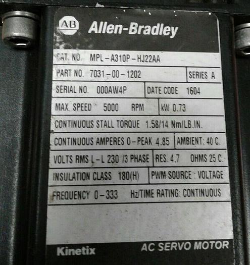 Used Allen Bradley MPL-A310P-HJ724AA /A with Bayside PS90-005-SH UPS RED