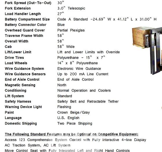 Used Crown Forklift TSP 6000 Series Stockpiler