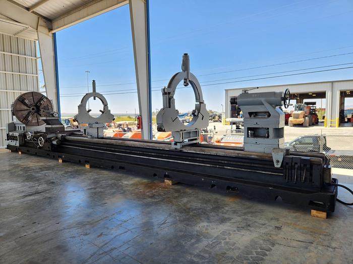Used 77" X 92" X 360"Meuser Engine Lathe, Model L-13, 55" Chuck, (2) Steady Rests, Taper Attachment