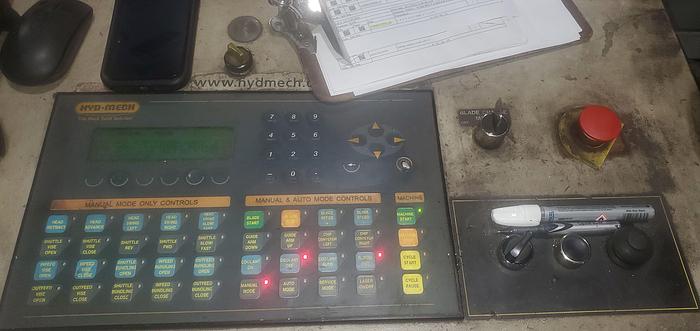 Used 2025 Hyd-Mech Mitering Vertical Band Saw, Model V-25APC, 25" X 30" Capacity, 10 HP, 1 1/2" blade, PLC Control