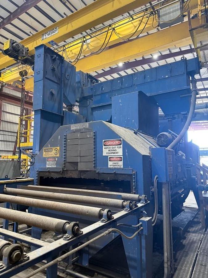Used Wheelabrator Model A3-59662 Flow Through Shot Blast Machine Features Include: Pass Through Chain Conveyor with 30 hp Heads, BCP Dust Collector , controlsWheelabrator Model A3 BCP 3 3-Wheel Flow Through Shot Blast Machine For_Sale, Features Include: Pass Through Chain Conveyor with 30 hp Heads, BCP Dust Collector , controls