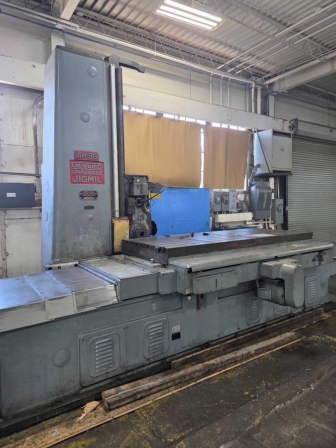 Used DeVlieg Jig Mill, Model 4H-96, X Travel 96", Y Travel 72", Z Travel 24", W Travel 30", 25 HP, 21-1000 RPM