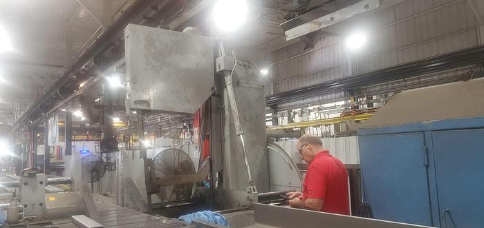 Used 2025 Hyd-Mech Mitering Vertical Band Saw, Model V-25APC, 25" X 30" Capacity, 10 HP, 1 1/2" blade, PLC Control