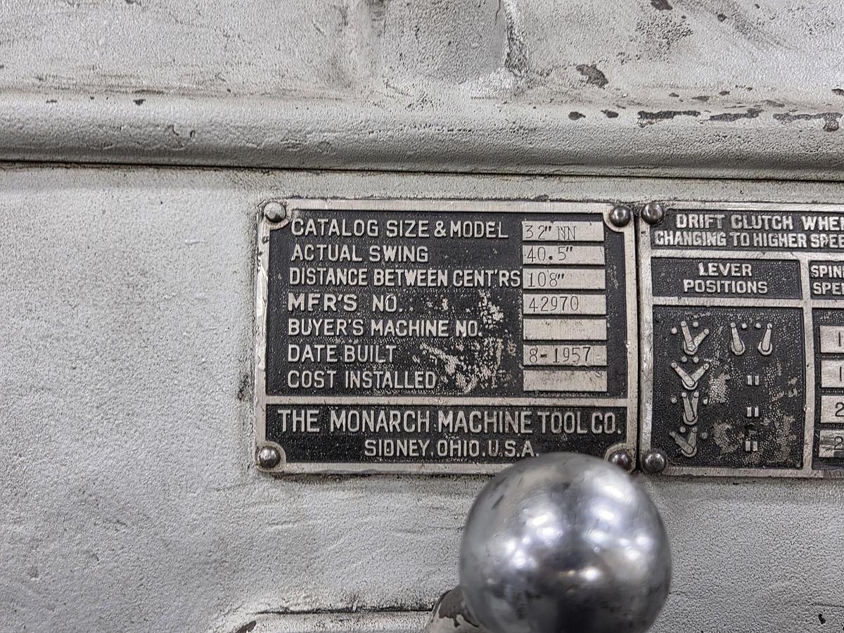 Used Monarch Heavy Duty Engine Lathe, Model 32NN, Swing 41", 108" Between Centers, 40 HP, 