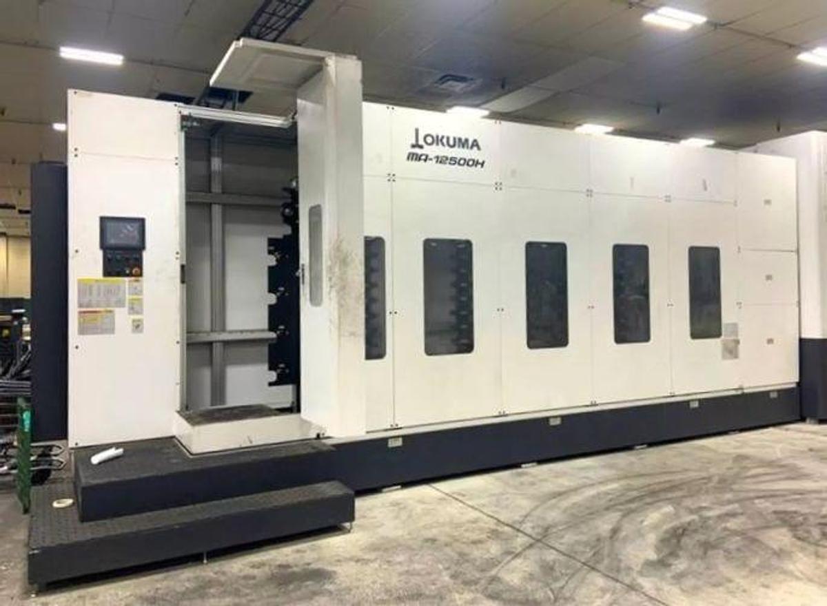 Used OKUMA MA-12500H CNC Horizontal Machining Center, X-118", Y-78", 49.5" X 49.5" Pallet, 360,000 degrees, OSP 300M CNC, 2014