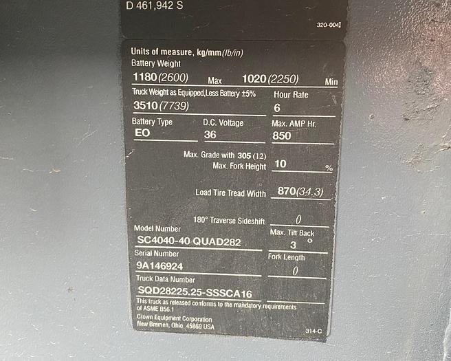 Used Rare: 282" of Lift --> 2006 Crown SC4040-40