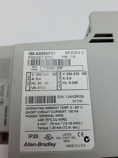 Used ALLEN-BRADLEY 160-AA08NPS1 SER C SPEED CONTROL. 160-LFA2 Ser A. 160-DN2 Ser A