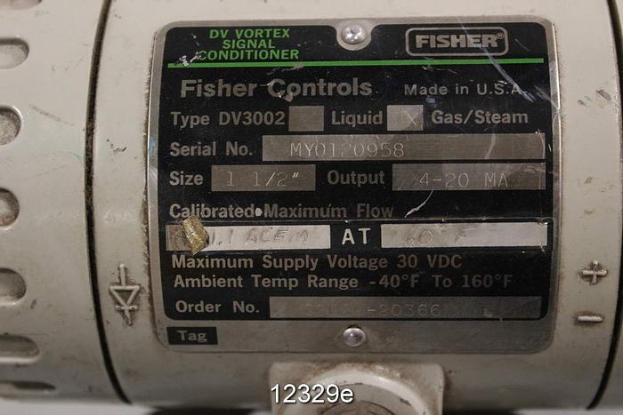 Used Fisher DV3002 Vortex Flowmeter For Gas Or Steam, 1-1/2" #12329
