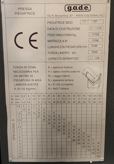 Used GADE 4200mm x 170t Press Brake (Us.) #0426
