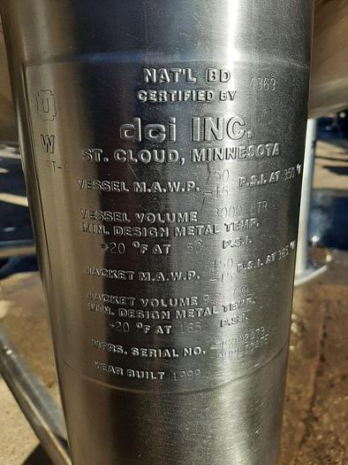 Used Reactor, 793 Gallon, 316L S/st, Jkt, 50 PSI, Agit, A #S744212