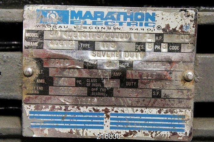 Unused Marathon  Motor, 100 Hp, 3570 Rpm, 460 Volt, 405T Frame, (Unused) #21683