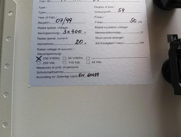 Power supply cabinet with fuse protection 400V, 20A, new