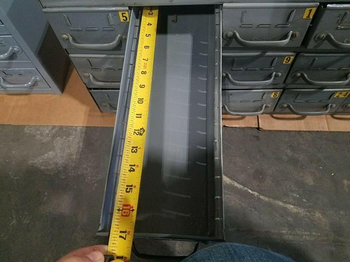 Used Industrial Metal 18 Drawer Tabletop Storage Cabinet for Screws Bolts Tools