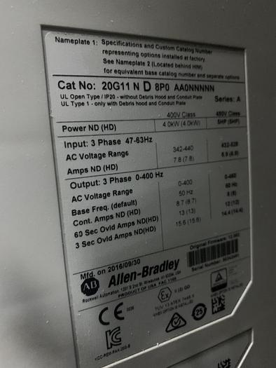 Used ALLEN BRADLEY OVERHEAD CRANE DRIVE SYSTEM MFG. 2016