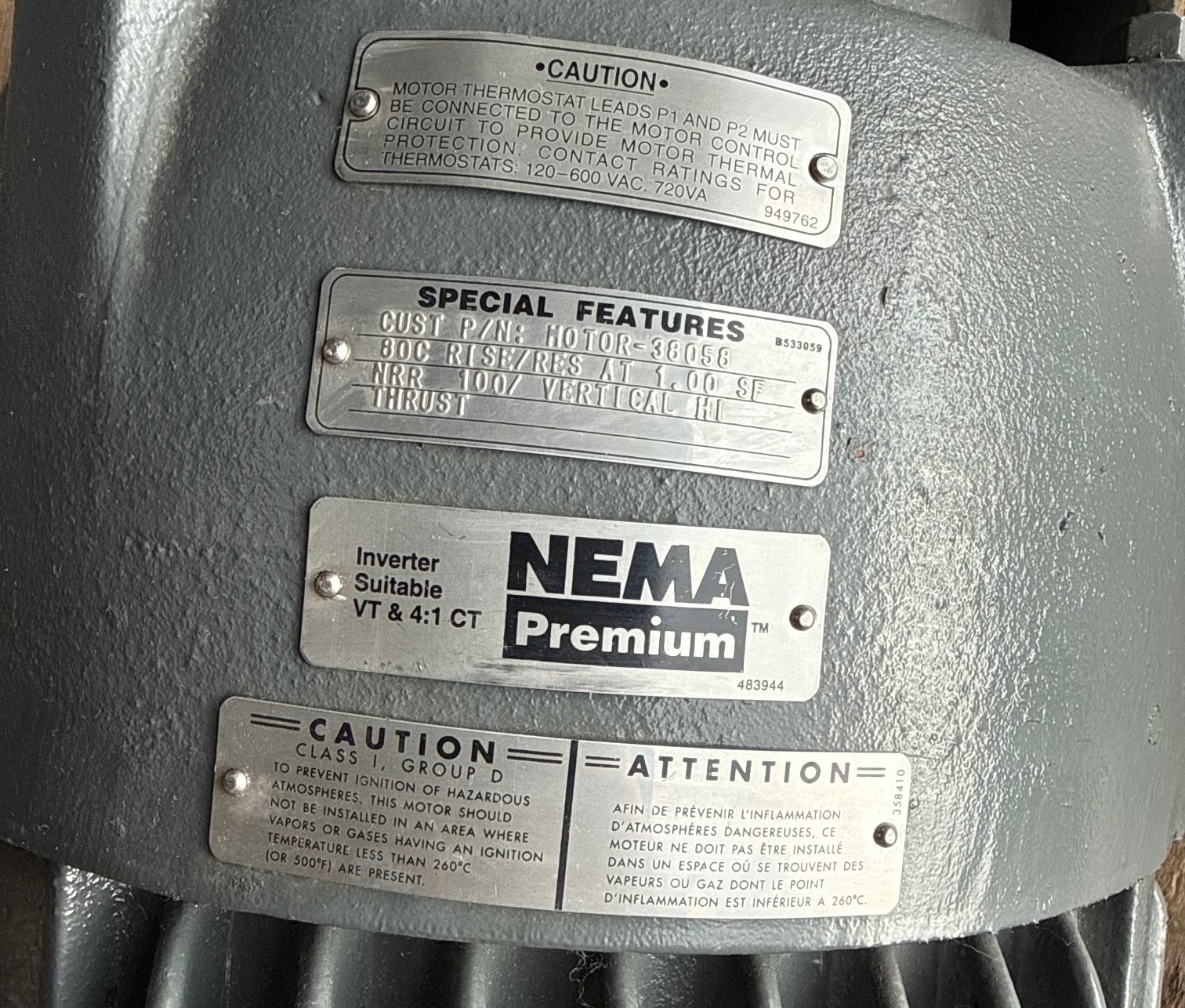 Refurbished US MOTORS INVERTER DUTY MOTOR 15 HP MODEL 20022517-100  2XY 1775 RPM INVERTER DU