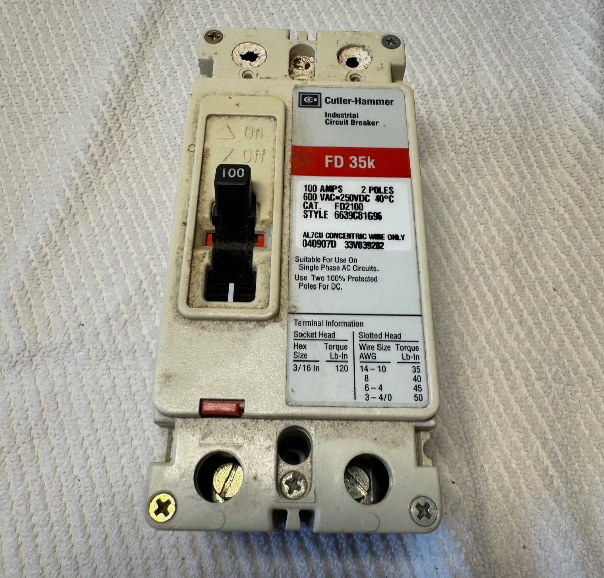 50 AMP MOLDED CASE CIRCUIT BREAKER ZZ5 FD 2100 / FD 35K 600 V AC/DC  2 POLE CH