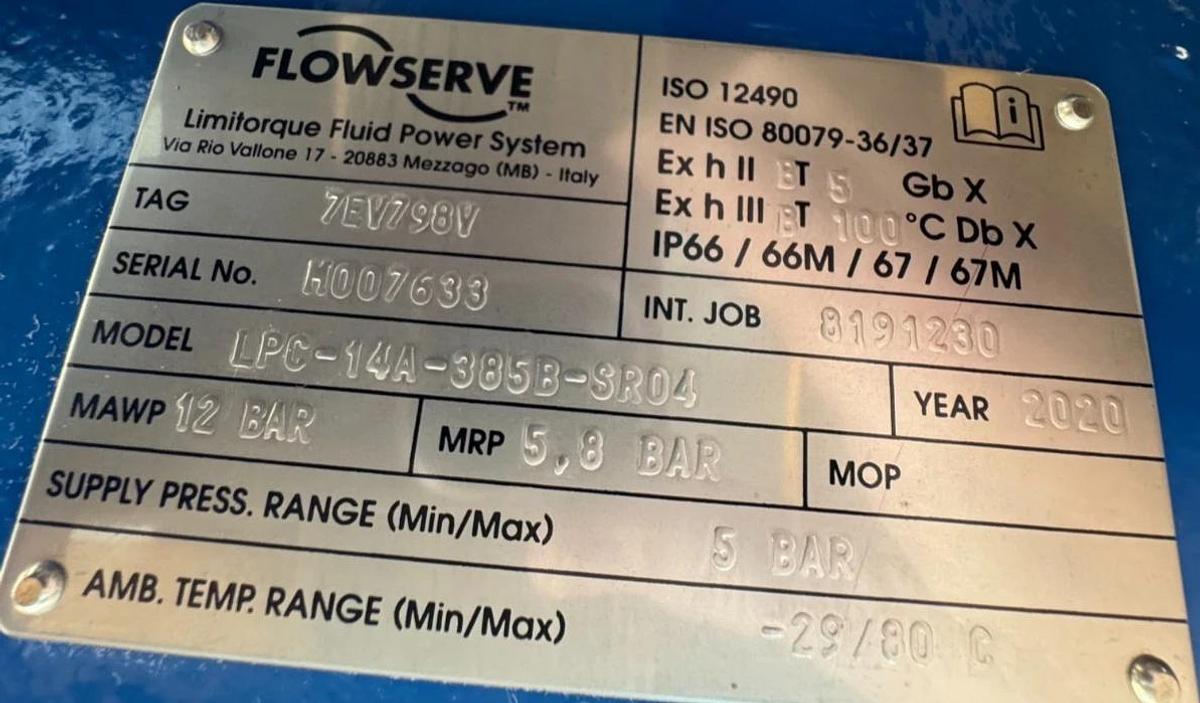 Used ARGUS 8" 150 RF FP BALL VALVE FK76M V2 W LIMITORQUE ACTUATOR LPS-15A-385B-F03-3