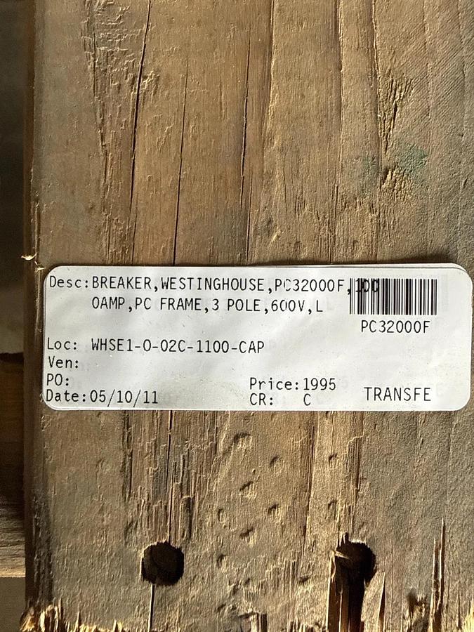 Refurbished Westinghouse 2000 AMP BREAKER PC32000F 2KA PC FRAME 3P 600V 2000 A TRIP 2YW9