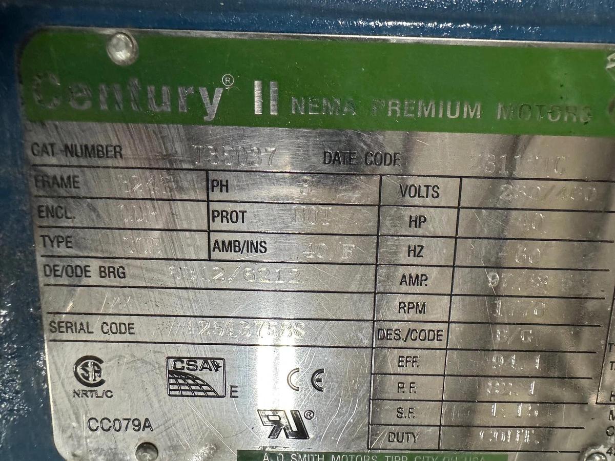 CENTRY II E PLUS 3 40 HP INVERTER DUTY Motor T35037 VA12AA 1770 RPM 230/460 V