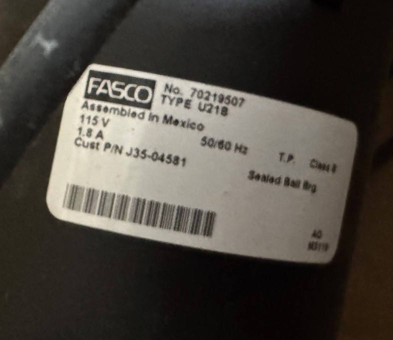 Fasco Blower mod 70219507 type U21B 115V 1.8 Amp VA14D E