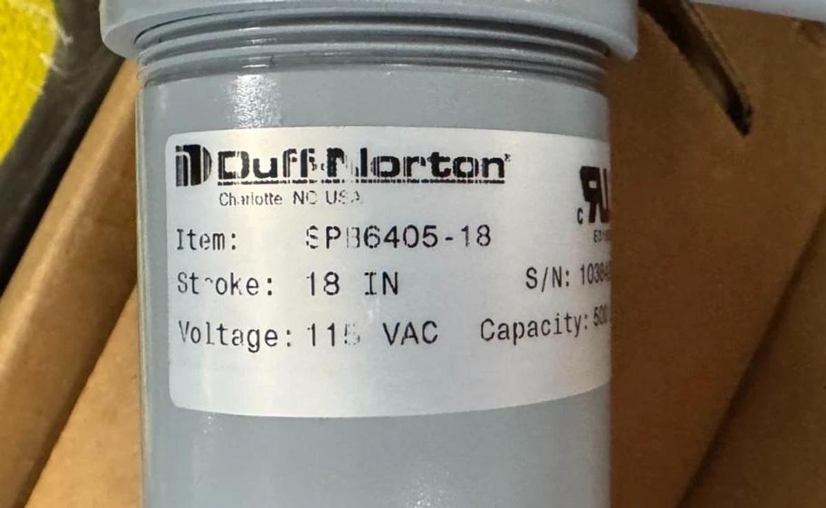 DUFF NORTON LINEAR ACTUATOR YY5 MODEL SPB6405-18" STROKE 115 V 500 LB CAPACITY