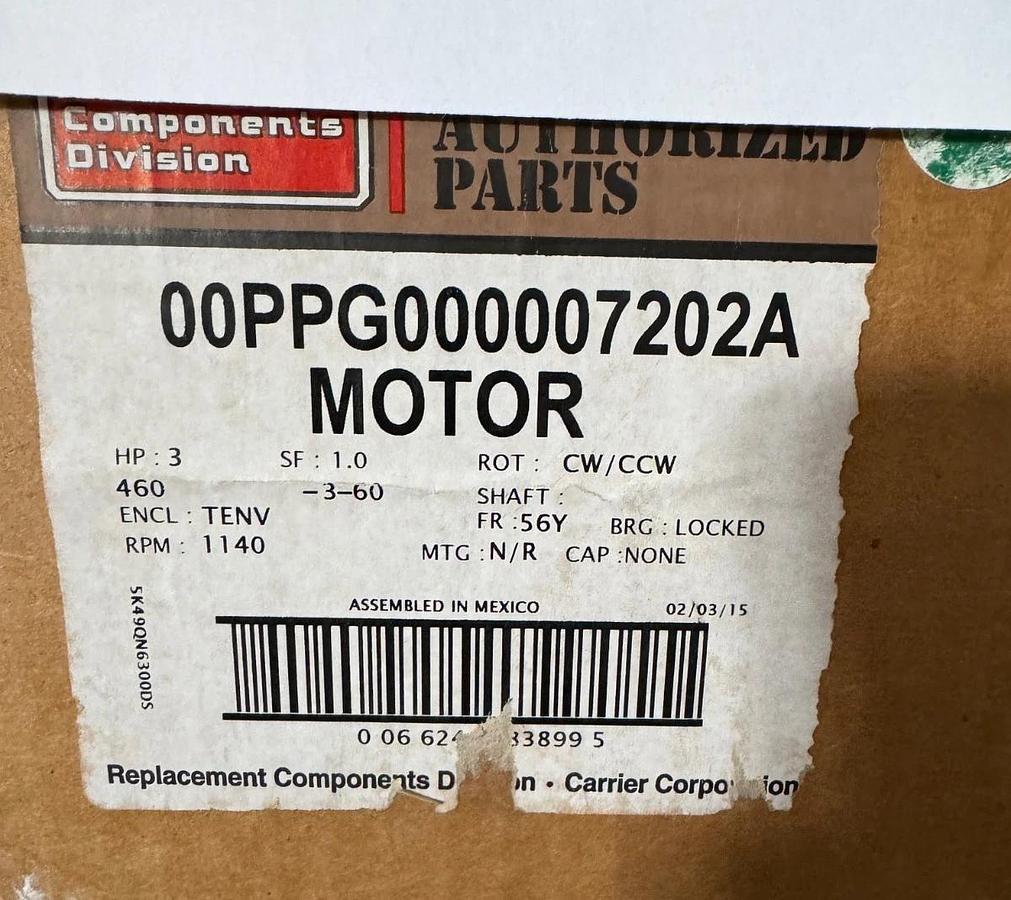 MARATHON Motor 3 HP MODEL 00PG000007202A WA5A 1140 RPM 460 V AMP 3 PH FRAME 56Y