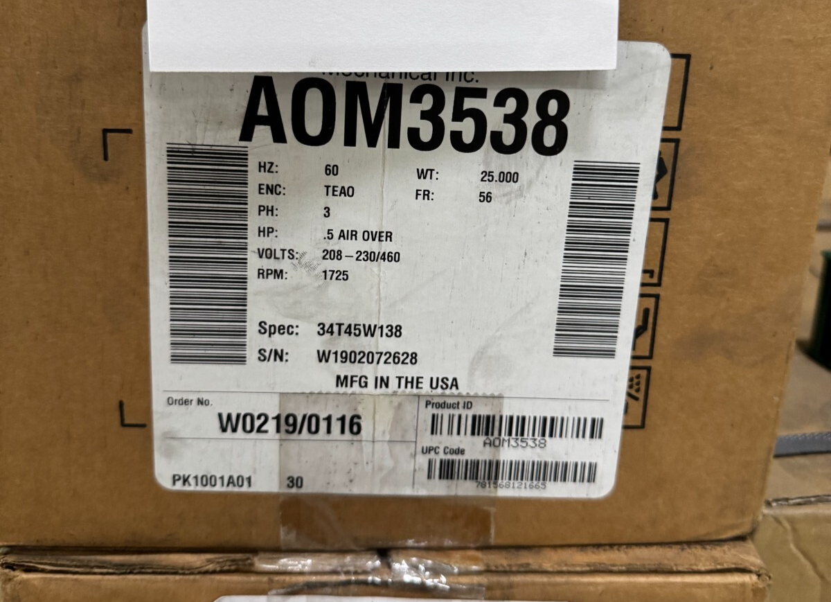 BALDOR MOTOR M7 1/2 HP MODEL AOM3538 1725 RPM 208-230/460 V  3 PH AMP FR 56