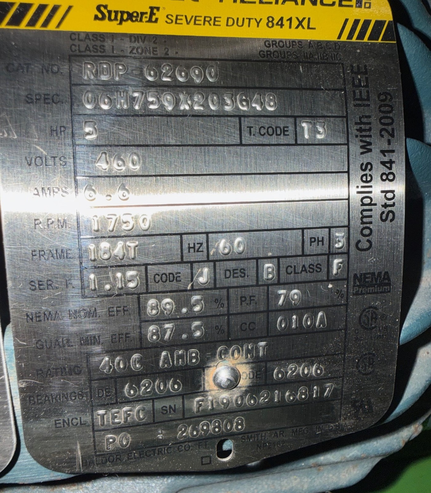 Used Pulsafeeder Metering Pump Model 8480-S-E 5 HP 460 V 1750 RPM 567 GPH 200 PSI