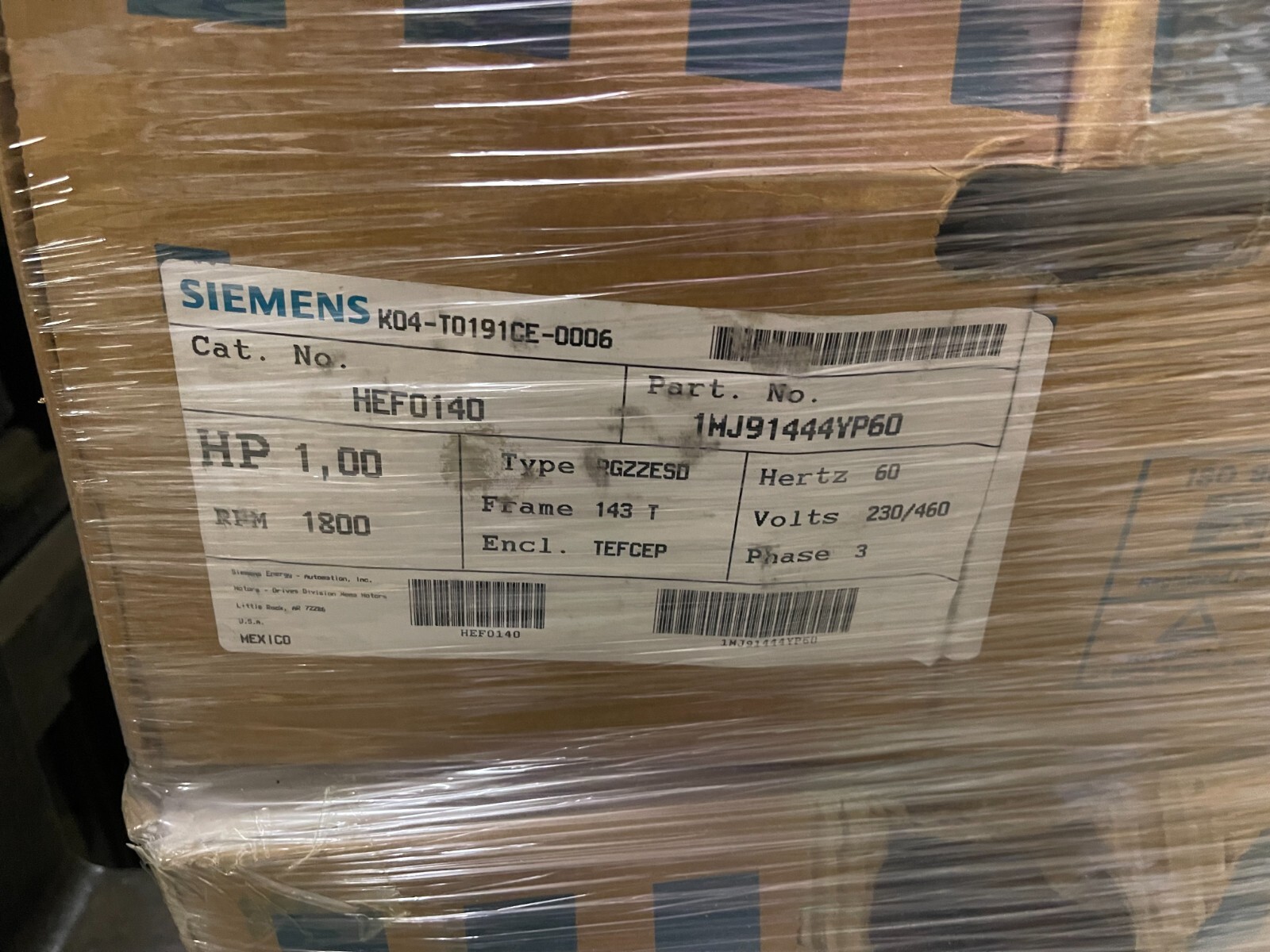 Motor 1 HP Electric Motor  PE 21+ Siemens RGZEESD 1800 RPM 230/460V  93