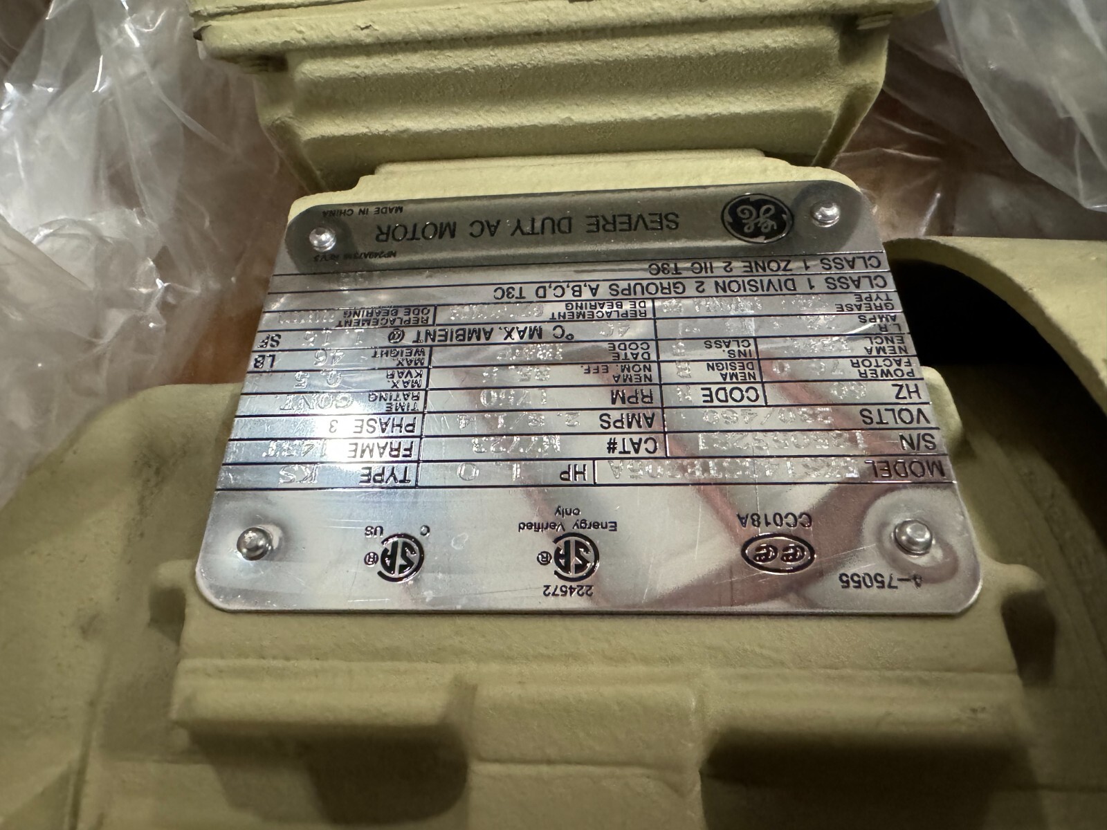GE MOTOR N2 1 HP  5KS143STE205A 1750 RPM 208-230/460 V 2.8 1.4 AMP 3 PH  FR 143T