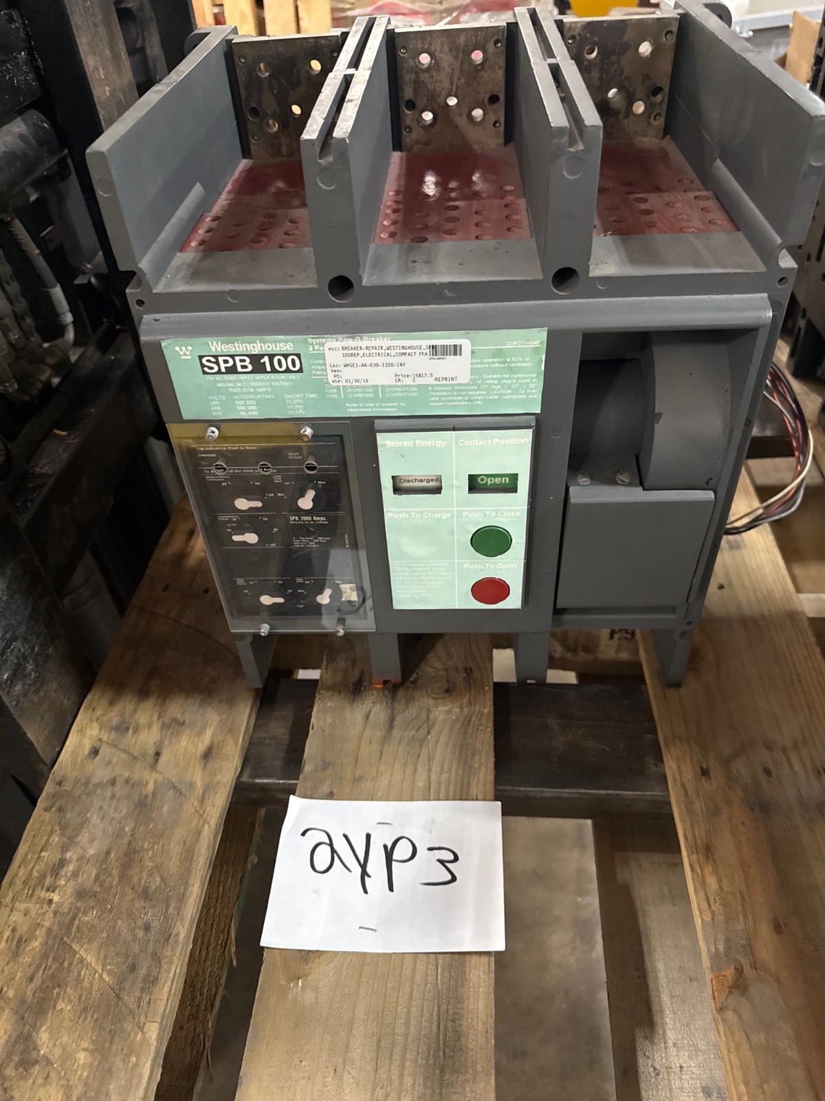 Refurbished WESTINGHOUSE MODEL SPB100- 21SPB2000 COMPACT FRAME 2000 AMP POW-RI-BREAKER 3-POL