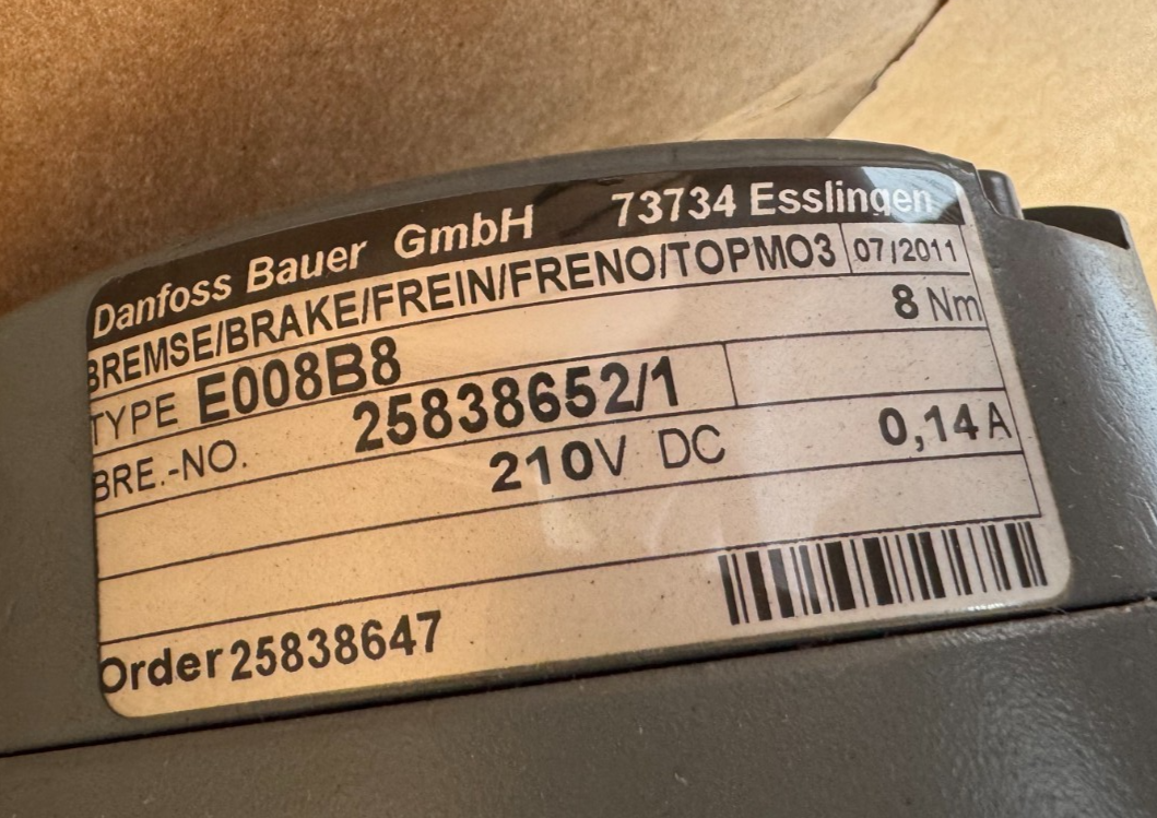 Bauer Gear Motor HH1 BK20-61L/D09XA62-SL-S/E008B8/AV-SP 1120/31.5/3360/94RPM