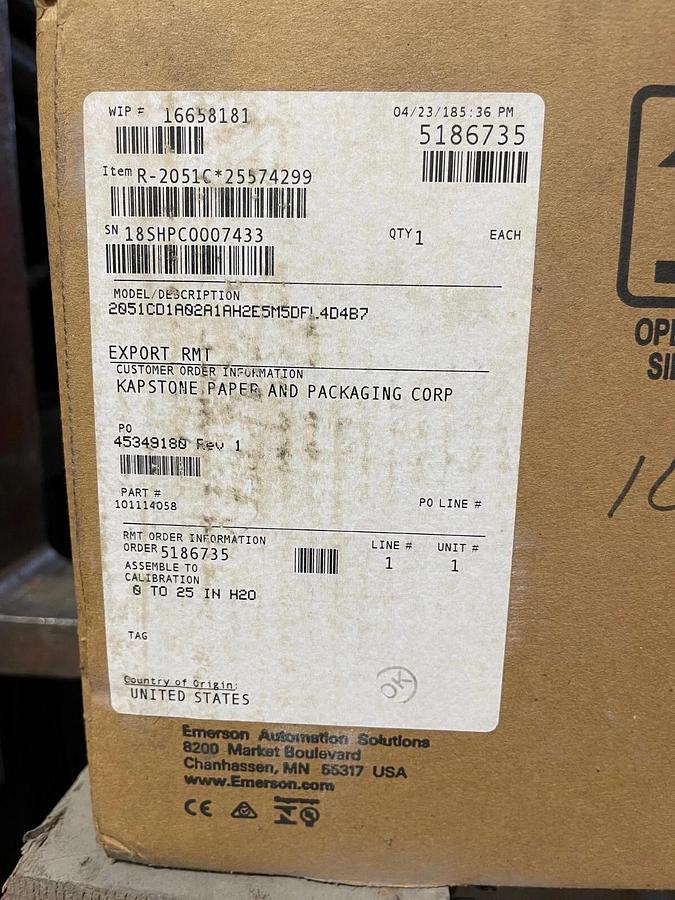 ROSEMOUNT DIFF PRESSURE TRANSMITTER 0-25 IN H20 2051CD1A02A1AH2E5M5DFL4D4B7