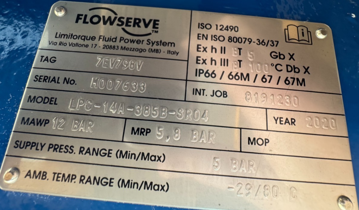 Used ARGUS 8" 150 RF FP BALL VALVE FK76M V2 W LIMITORQUE ACTUATOR LPS-15A-385B-F03-3