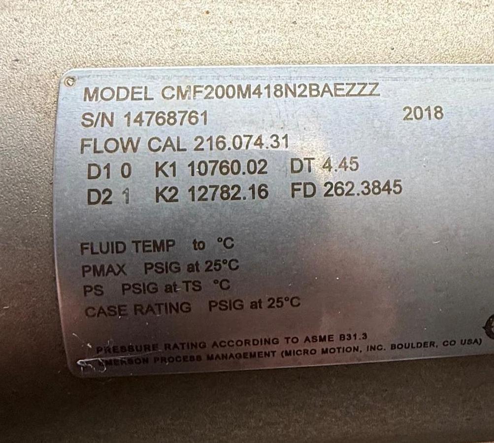 MICROMOTION MASS FLOWMETER XS2 MODEL CMF100M418N2BAEZZZ 2" 316 SS CSA