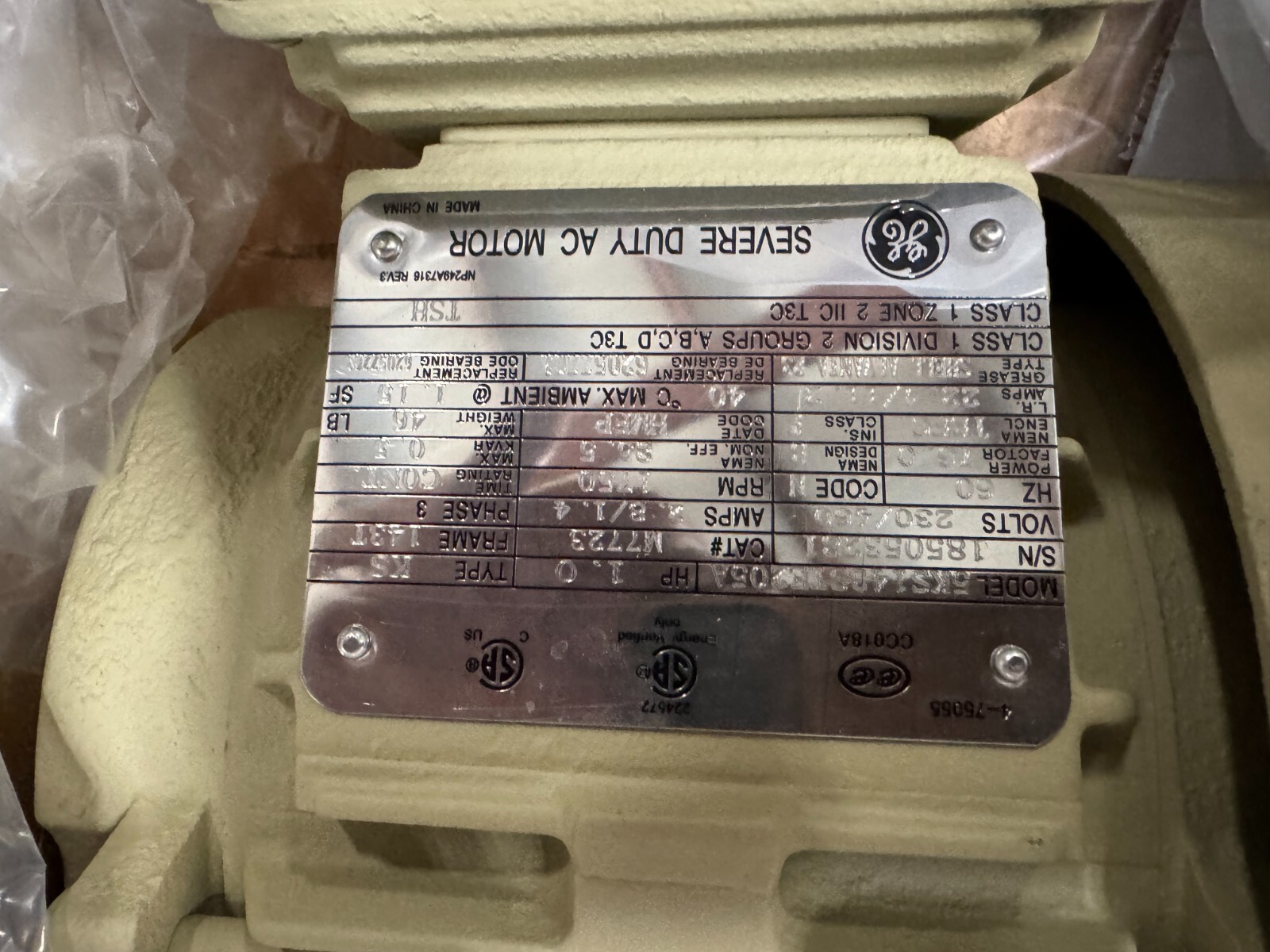 GE MOTOR N2 1 HP  5KS143STE205A 1750 RPM 208-230/460 V 2.8 1.4 AMP 3 PH  FR 143T