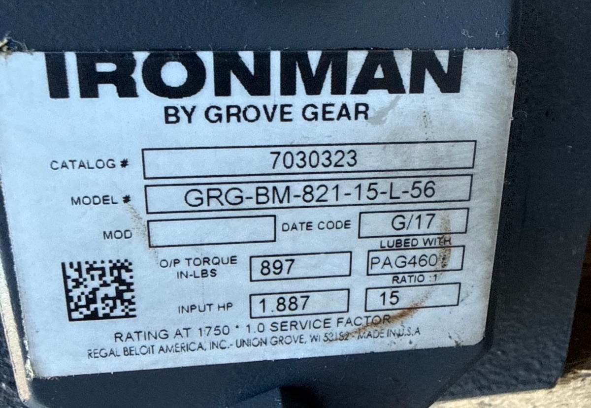 IRON MAN GROVE GEAR REDUCER 1XQA MOD GRG-BM=821-15-L-156 1.887 HP 1750 15 TO 1 R